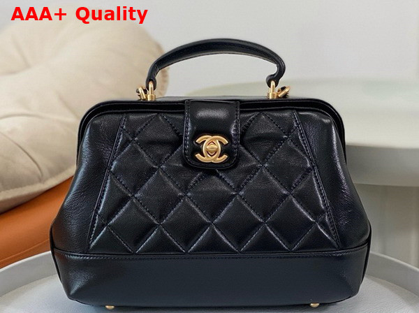 Chanel Small Bag with Top Handle Black Shiny Lambskin Gold Tone Metal AS4959 Replica