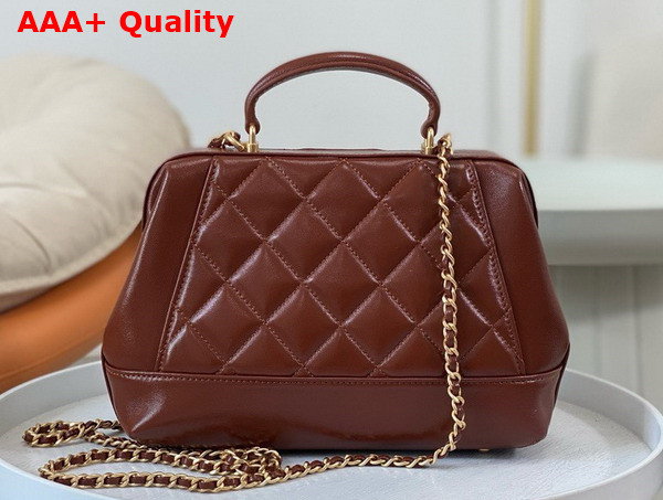 Chanel Small Bag with Top Handle Brown Shiny Lambskin Gold Tone Metal AS4959 Replica