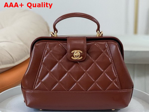 Chanel Small Bag with Top Handle Brown Shiny Lambskin Gold Tone Metal AS4959 Replica