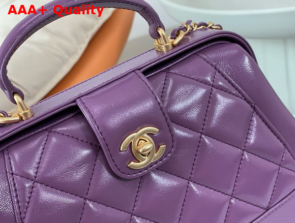 Chanel Small Bag with Top Handle Purple Shiny Lambskin Gold Tone Metal AS4959 Replica