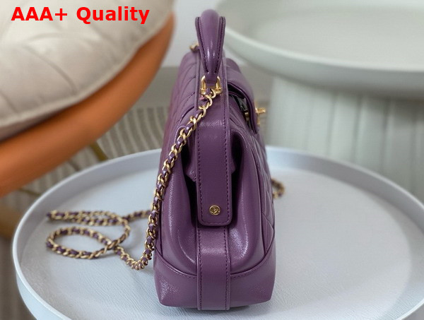 Chanel Small Bag with Top Handle Purple Shiny Lambskin Gold Tone Metal AS4959 Replica