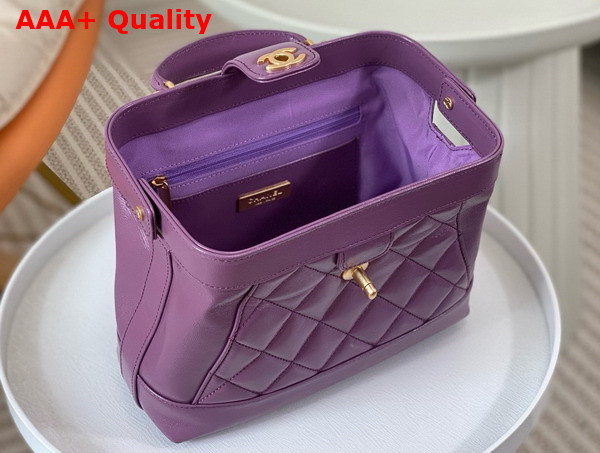 Chanel Small Bag with Top Handle Purple Shiny Lambskin Gold Tone Metal AS4959 Replica