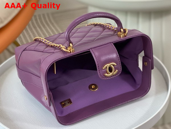 Chanel Small Bag with Top Handle Purple Shiny Lambskin Gold Tone Metal AS4959 Replica