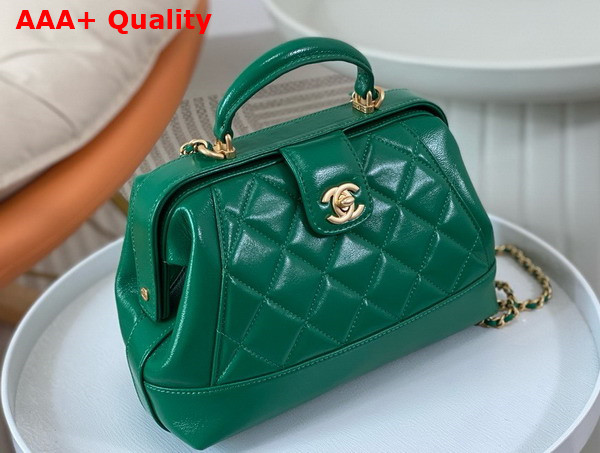 Chanel Small Bag with Top Handle Shiny Lambskin Gold Tone Metal Green AS4959 Replica