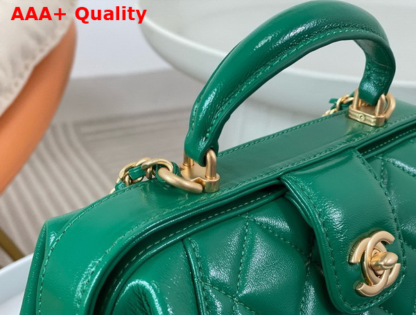 Chanel Small Bag with Top Handle Shiny Lambskin Gold Tone Metal Green AS4959 Replica