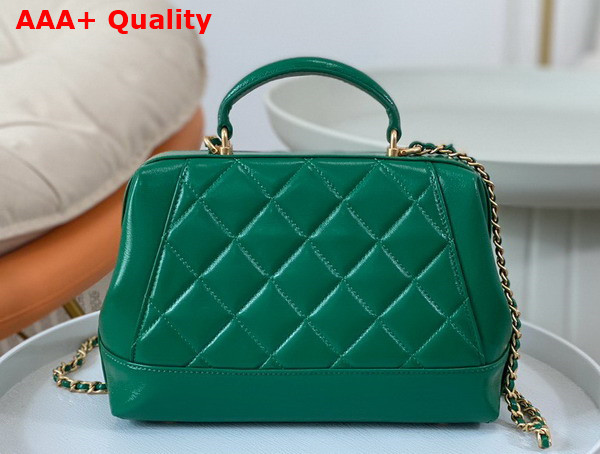 Chanel Small Bag with Top Handle Shiny Lambskin Gold Tone Metal Green AS4959 Replica