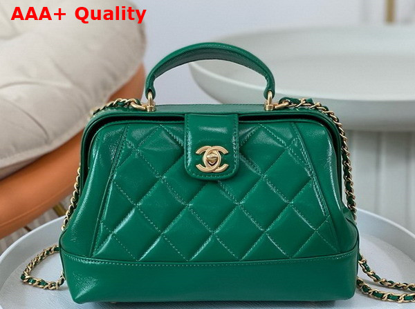 Chanel Small Bag with Top Handle Shiny Lambskin Gold Tone Metal Green AS4959 Replica