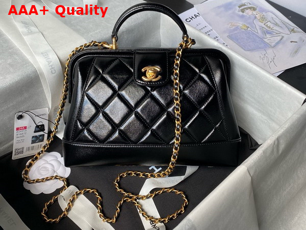 Chanel Small Bag with Top Handle in Black Shiny Lambskin with Gold Tone Metal AS4959 Replica