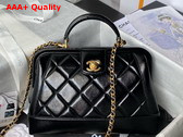 Chanel Small Bag with Top Handle in Black Shiny Lambskin with Gold Tone Metal AS4959 Replica