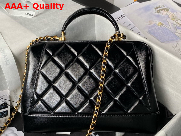 Chanel Small Bag with Top Handle in Black Shiny Lambskin with Gold Tone Metal AS4959 Replica