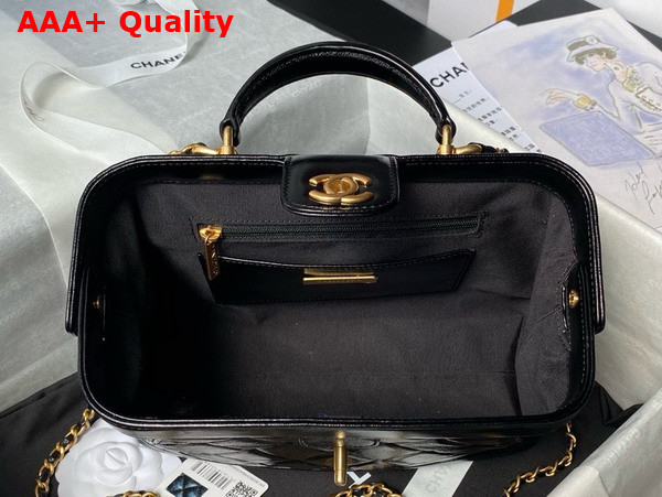 Chanel Small Bag with Top Handle in Black Shiny Lambskin with Gold Tone Metal AS4959 Replica