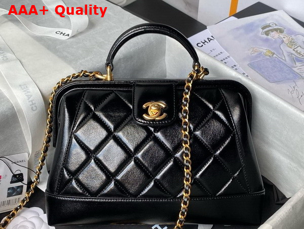 Chanel Small Bag with Top Handle in Black Shiny Lambskin with Gold Tone Metal AS4959 Replica