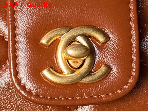 Chanel Small Bag with Top Handle in Brown Shiny Lambskin Gold Tone Metal AS4959 Replica