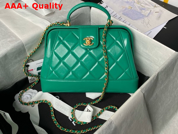 Chanel Small Bag with Top Handle in Green Shiny Lambskin Gold Tone Metal AS4959 Replica