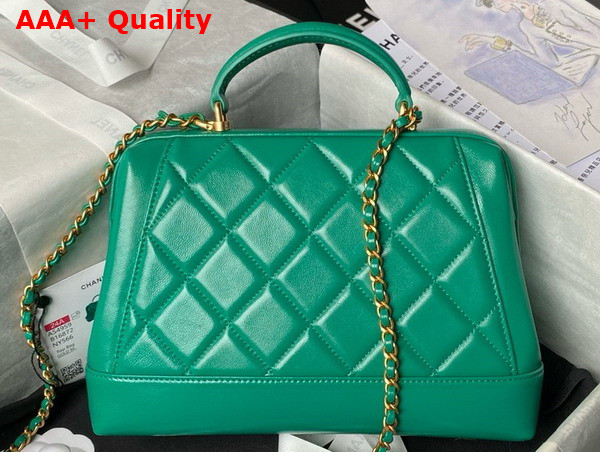 Chanel Small Bag with Top Handle in Green Shiny Lambskin Gold Tone Metal AS4959 Replica