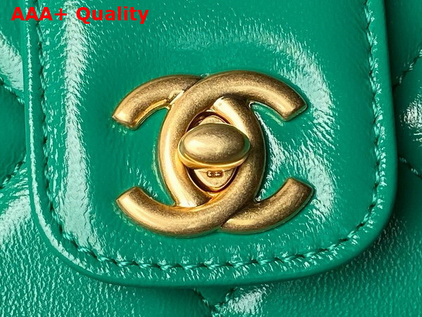 Chanel Small Bag with Top Handle in Green Shiny Lambskin Gold Tone Metal AS4959 Replica