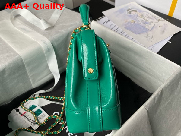 Chanel Small Bag with Top Handle in Green Shiny Lambskin Gold Tone Metal AS4959 Replica