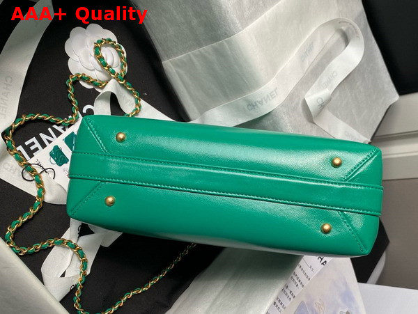 Chanel Small Bag with Top Handle in Green Shiny Lambskin Gold Tone Metal AS4959 Replica