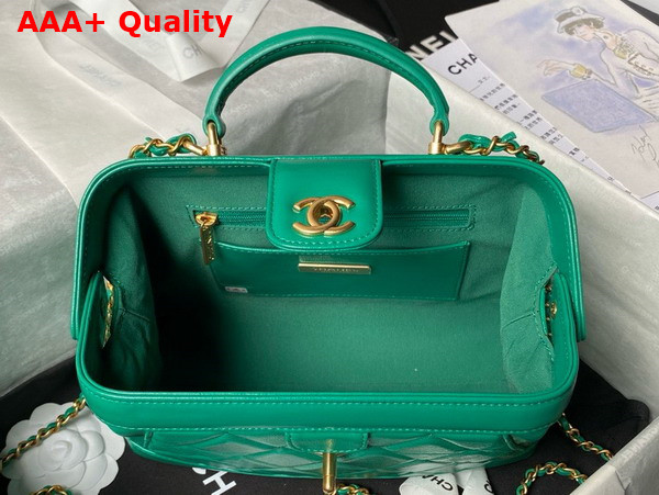 Chanel Small Bag with Top Handle in Green Shiny Lambskin Gold Tone Metal AS4959 Replica