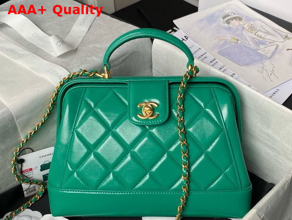 Chanel Small Bag with Top Handle in Green Shiny Lambskin Gold Tone Metal AS4959 Replica