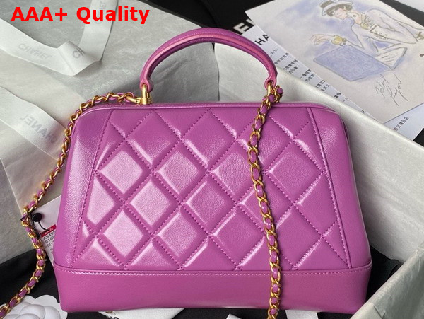 Chanel Small Bag with Top Handle in Purple Shiny Lambskin Gold Tone Metal AS4959 Replica