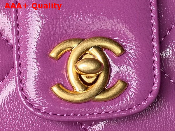 Chanel Small Bag with Top Handle in Purple Shiny Lambskin Gold Tone Metal AS4959 Replica