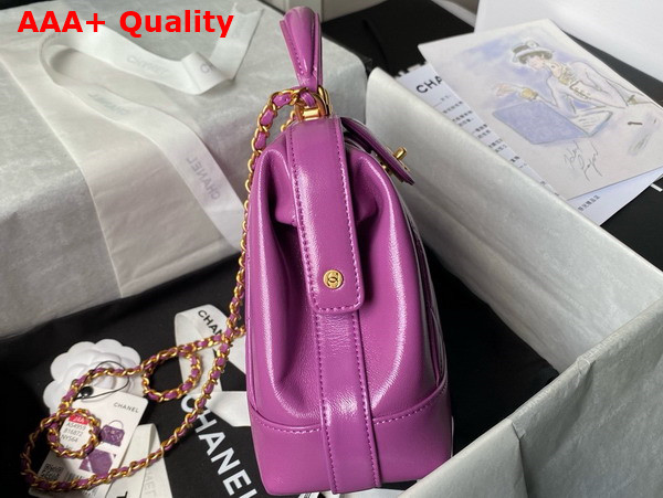 Chanel Small Bag with Top Handle in Purple Shiny Lambskin Gold Tone Metal AS4959 Replica