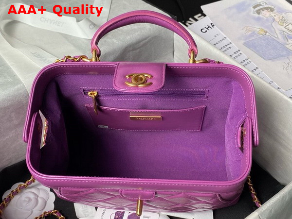 Chanel Small Bag with Top Handle in Purple Shiny Lambskin Gold Tone Metal AS4959 Replica