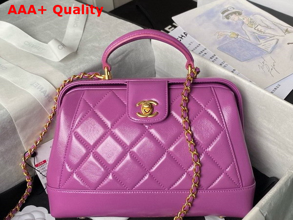 Chanel Small Bag with Top Handle in Purple Shiny Lambskin Gold Tone Metal AS4959 Replica