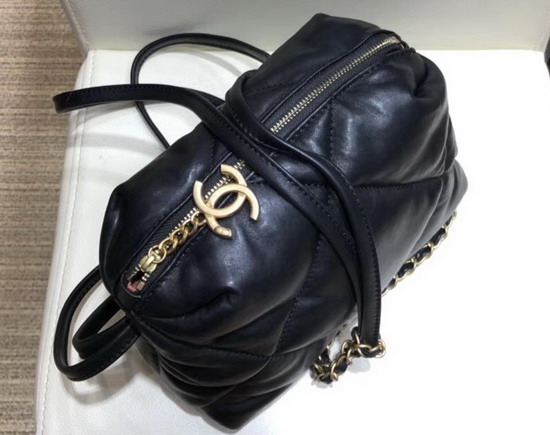 Chanel Small Bowling Bag in Black Lambskin and Gold Tone Metal AS0781