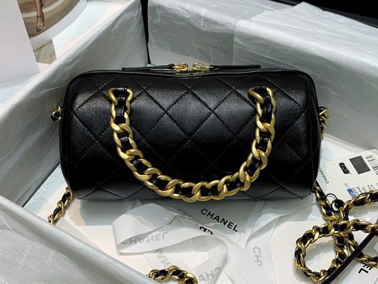 Chanel Small Bowling Bag in Black Shiny Lambskin and Gold Tone Metal AS1899 Replica