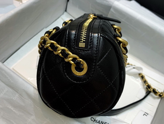 Chanel Small Bowling Bag in Black Shiny Lambskin and Gold Tone Metal AS1899 Replica