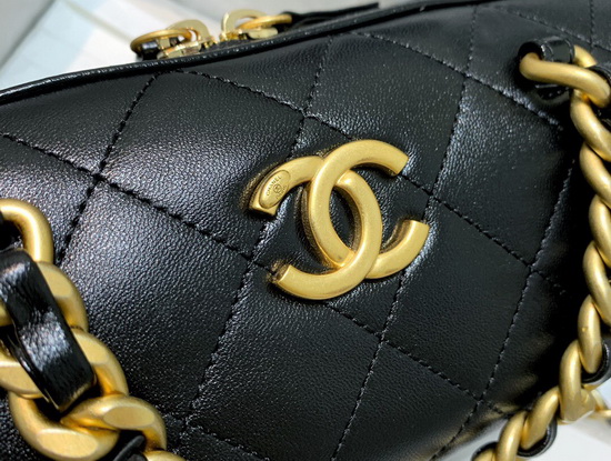 Chanel Small Bowling Bag in Black Shiny Lambskin and Gold Tone Metal AS1899 Replica