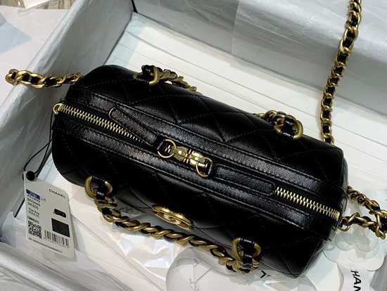 Chanel Small Bowling Bag in Black Shiny Lambskin and Gold Tone Metal AS1899 Replica