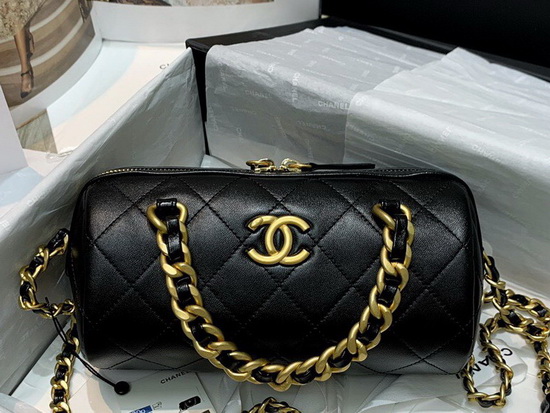 Chanel Small Bowling Bag in Black Shiny Lambskin and Gold Tone Metal AS1899 Replica