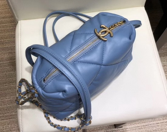 Chanel Small Bowling Bag in Blue Lambskin and Gold Tone Metal AS0781