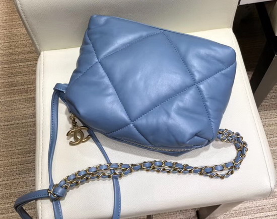 Chanel Small Bowling Bag in Blue Lambskin and Gold Tone Metal AS0781