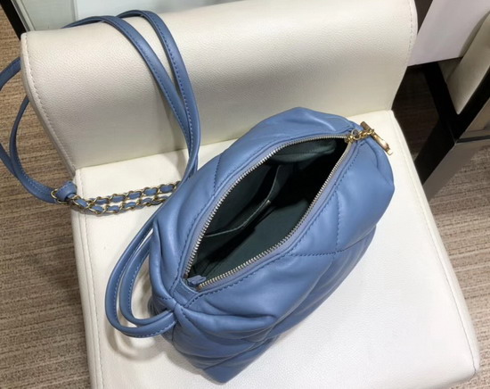 Chanel Small Bowling Bag in Blue Lambskin and Gold Tone Metal AS0781