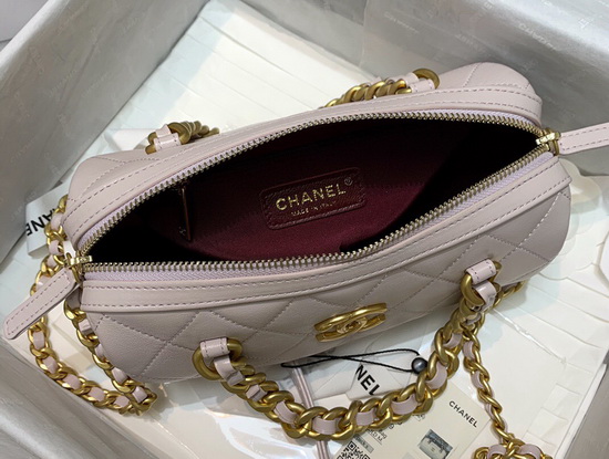 Chanel Small Bowling Bag in Nude Shiny Lambskin and Gold Tone Metal AS1899 Replica