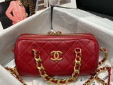 Chanel Small Bowling Bag in Red Shiny Lambskin and Gold Tone Metal AS1899 Replica