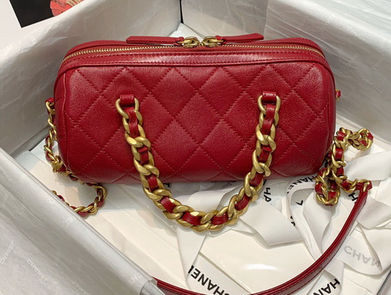 Chanel Small Bowling Bag in Red Shiny Lambskin and Gold Tone Metal AS1899 Replica