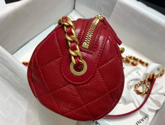 Chanel Small Bowling Bag in Red Shiny Lambskin and Gold Tone Metal AS1899 Replica