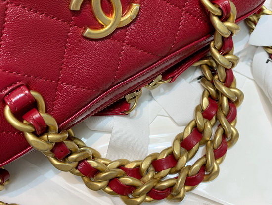 Chanel Small Bowling Bag in Red Shiny Lambskin and Gold Tone Metal AS1899 Replica