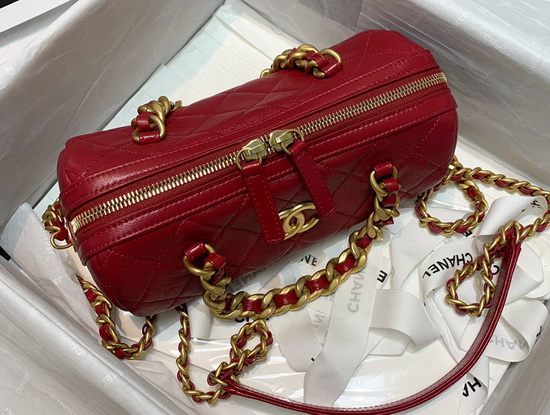 Chanel Small Bowling Bag in Red Shiny Lambskin and Gold Tone Metal AS1899 Replica