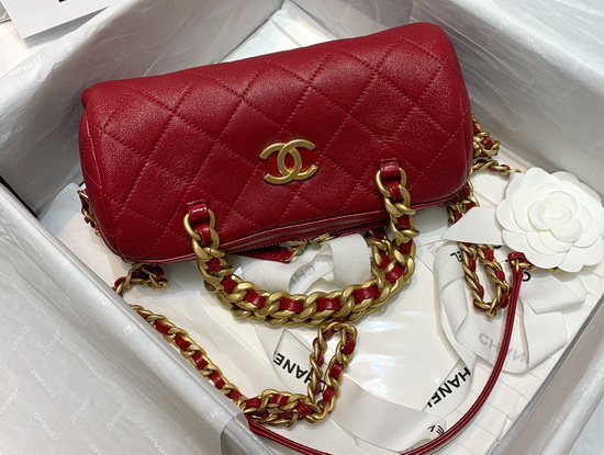 Chanel Small Bowling Bag in Red Shiny Lambskin and Gold Tone Metal AS1899 Replica