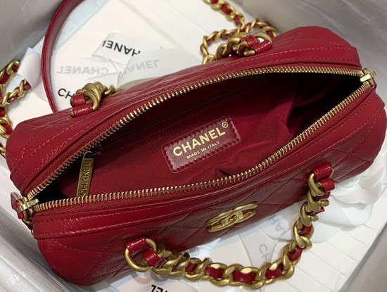 Chanel Small Bowling Bag in Red Shiny Lambskin and Gold Tone Metal AS1899 Replica