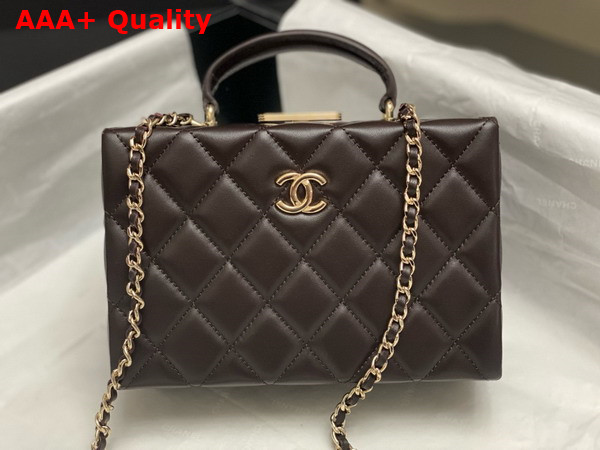 Chanel Small Box Bag Lambskin Gold Tone Metal Dark Brown AS5167 Replica