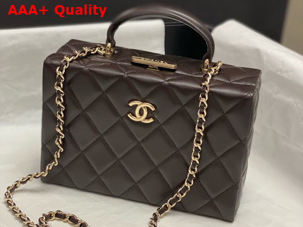 Chanel Small Box Bag Lambskin Gold Tone Metal Dark Brown AS5167 Replica