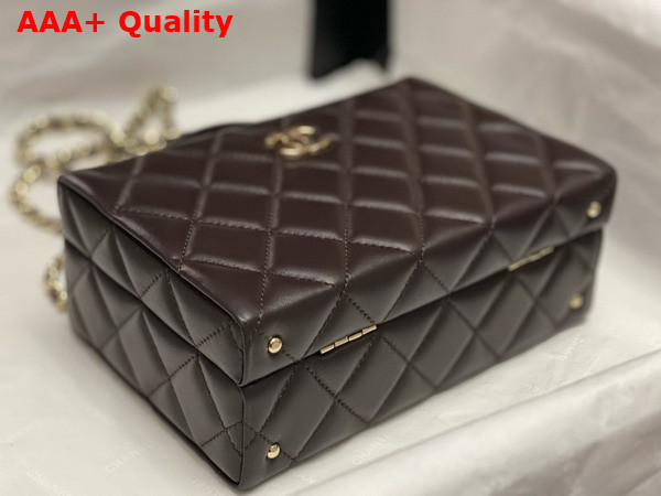 Chanel Small Box Bag Lambskin Gold Tone Metal Dark Brown AS5167 Replica