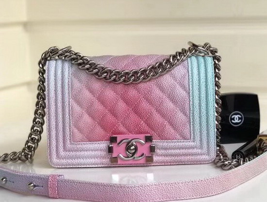 Chanel Small Boy Chanel Flap Bag Multicolor Grained Calfskin